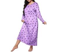 Nachthemd Damen angarm Winter Plus Size Casual Schlafkleid Damen Plus Herzdruck Langarm Rundhalsausschnitt Medium Stretch Loose Nachthemd Unterziehkleid Damen (Wine, XXXXXL)