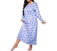 Nachthemd Damen angarm Winter Plus Size Casual Schlafkleid Damen Plus Herzdruck Langarm Rundhalsausschnitt Medium Stretch Loose Nachthemd Unterziehkleid Damen (Sky Blue, XXXXXL)