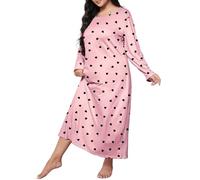 Nachthemd Damen angarm Winter Plus Size Casual Schlafkleid Damen Plus Herzdruck Langarm Rundhalsausschnitt Medium Stretch Loose Nachthemd Unterziehkleid Damen (Pink, XXL)