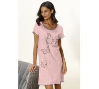 Nachthemd, Damen, Gr. 32/34, N-Gr, rosa (hellrosa), Single Jersey, Obermaterial: 100% Baumwolle, VIVANCE DREAMS BY LASCANA, bedruckt, bequem kurz, Rundhals, eingesetzt Babylock kontrastfarben, Kleider