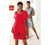 Nachthemd, Damen, Gr. 32/34, N-Gr, rot (rot, grau), Jersey, Obermaterial: 100% Baumwolle. Obermaterial 2: 90% Baumwolle, 10% Polyester, VIVANCE DREAMS BY LASCANA, meliert, unifarben, Basic, Basic ca.