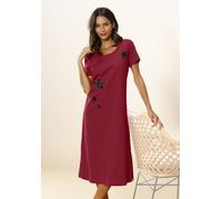 Nachthemd, Damen, Gr. 32/34, N-Gr, rot (rot, schwarz), Single Jersey, Obermaterial: 100% Baumwolle, VIVANCE DREAMS BY LASCANA, gemustert, ca. Mitte Wade, Rundhals, eingesetzt, Kleider Nachthemd, mit s
