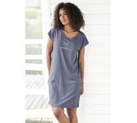 Nachthemd, Damen, Gr. 40/42, N-Gr, blau (dunkelblau), Single Jersey, Obermaterial: 50% Baumwolle, 50% Viskose, VIVANCE DREAMS BY LASCANA, bedruckt, unifarben, Basic, loose fit kurz, Rundhals, angeschn