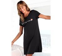 Nachthemd VIVANCE DREAMS, Damen, Gr. 40/42, N-Gr, schwarz, Single Jersey, Obermaterial: 100% Baumwolle, bedruckt, unifarben, Basic, bequem kurz, Rundhals, eingesetzt, Kleider Nachthemd, in bequemer We