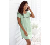 Nachthemd, Damen, Gr. 44/46, N-Gr, grün (jade, bedruckt), Single Jersey, Obermaterial: 100% Baumwolle, VIVANCE DREAMS BY LASCANA, bedruckt, Basic, bequem kurz, Rundhals, eingesetzt Aufschlag, Kleider
