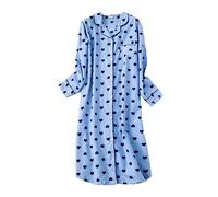Nachthemd Damen knöpfe,Nachtwäsche Sleepshirt Damen Baumwolle Nachthemd Langarm Knopfleiste M-XXL (Blau,L)