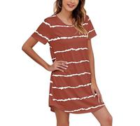 Nachthemd Damen Kurzarm Gestreift, Nachtkleid Damen Baumwolle Kurz Sleepshirt Bequeme Weiche Schlafhemd Rundhal Freizeitkleid Locker Leicht Schlafshirt Negligee Sleepwear Gestreift-Sleepshirt