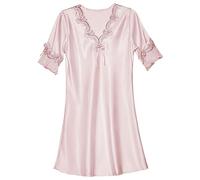 Nachthemd Damen Lang Damen Satin-Nachtwäsche-Kleid, V-Ausschnitt, Kurze Ärmel, Seiden-Nachthemd, Spitze, Schlaf-Dessous-Nachtkleid Nachthemd Damen Nachthemd Damen Baumwolle Sexy (PK1, L)