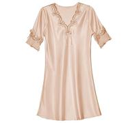 Nachthemd Damen Lang Damen Satin-Nachtwäsche-Kleid, V-Ausschnitt, Kurze Ärmel, Seiden-Nachthemd, Spitze, Schlaf-Dessous-Nachtkleid Nachthemd Damen Nachthemd Damen Baumwolle Sexy (Beige, XXXL)