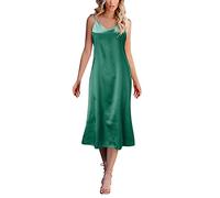 Nachthemd Damen Lang Satin - Negligee Damen Sexy Große Größe, Trägerkleid Einfarbige Nachthemd V Ausschnit Babydoll Unterkleid Leicht Nachtkleid Elegant Schlafhemd Pyjama Kleid Lange Trägershirt