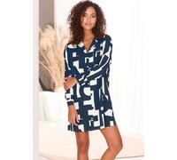Nachthemd FRENCH CONNECTION, Damen, Gr. 38, N-Gr, dunkelblau, weiß, gemustert, Web, Obermaterial: 100% Viskose, gemustert, loose fit kurz, V-Ausschnitt, eingesetzt Manschette, Kleider Nachthemd, mit g