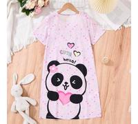 Nachthemd für Tween Mädchen mit süßem Panda Druck und flammhemmendem Material, Kurzarm