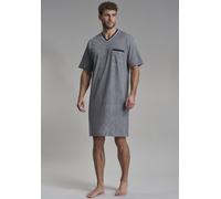 Nachthemd GÖTZBURG "Brooklyn", Herren, Gr. 50 (M), N-Gr, blau (blau, mittel, minimal), Single Jersey, Obermaterial: 100% Baumwolle, bedruckt, bequem kniefrei, V-Ausschnitt, Kleider Schlafshirt, V-Auss