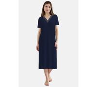 Nachthemd GÖTZBURG, Damen, Gr. 42, N-Gr, blau, mittel, uni, Single Jersey, Obermaterial: 60% Baumwolle, 40% Polyester, bequem lang, V-Ausschnitt, gerader Abschluss, Kleider Nachthemd, lang, Kurzarm, V