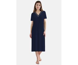 Nachthemd GÖTZBURG, Damen, Gr. 50, N-Gr, blau, mittel, uni, Single Jersey, Obermaterial: 60% Baumwolle, 40% Polyester, bequem lang, V-Ausschnitt, gerader Abschluss, Kleider Nachthemd, lang, Kurzarm, V