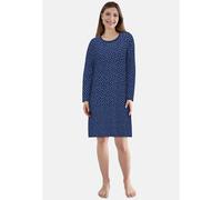 Nachthemd GÖTZBURG "Katerini", Damen, Gr. 44 (XXL), N-Gr, blau (blau, dunkel, allover), Obermaterial: 100% Baumwolle, bequem knielang, Rundhals, Kleider Nachthemd, Rundhalsausschnitt, langärmelig, Bau