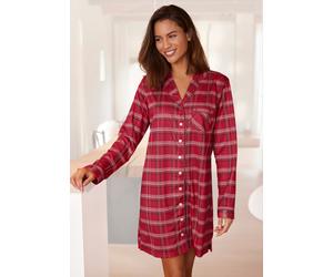 Nachthemd H.I.S, Damen, Gr. 32, N-Gr, rot (rot, kariert), Flanell, Obermaterial: 100% Baumwolle, kurz, V-Ausschnitt, Manschette kontrastfarben, Kleider Nachthemd, aus Flanell im Karo-Design (50841144-
