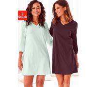 Nachthemd H.I.S, Damen, Gr. 36/38, N-Gr, bunt (mint, bordeaux), Single Jersey, Obermaterial: 100% Baumwolle, unifarben, Basic, Basic kurz, V-Ausschnitt, abgesteppt, Kleider Umstandsnachthemden, mit V-