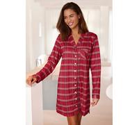 Nachthemd H.I.S, Damen, Gr. 46, N-Gr, rot (rot, kariert), Flanell, Obermaterial: 100% Baumwolle, kurz, V-Ausschnitt, Manschette kontrastfarben, Kleider Nachthemd, aus Flanell im Karo-Design (50841144-