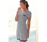 Nachthemd H.I.S, Damen, Gr. 48/50, N-Gr, schwarz (schwarz, gestreift), Single Jersey, Obermaterial: 100% Baumwolle, unifarben mit Farbeinsatz, Basic, figurumspielend kurz, V-Ausschnitt, Kleider Nachth