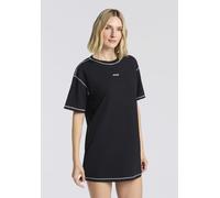 Nachthemd HUGO UNDERWEAR "NITE NIGHTY", Damen, Gr. L, N-Gr, schwarz (schwarz 001), Jersey, Obermaterial: 93% Baumwolle, 7% Elasthan, Rundhals, Kleider Nachthemd, kontrastfarbene Nähte (18283603-L) sch