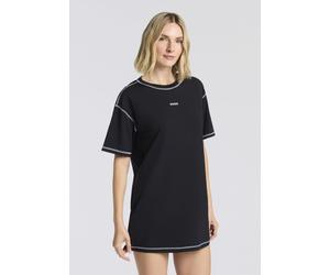 Nachthemd HUGO UNDERWEAR "NITE NIGHTY", Damen, Gr. M, N-Gr, schwarz (schwarz 001), Jersey, Obermaterial: 93% Baumwolle, 7% Elasthan, Rundhals, Kleider Nachthemd, kontrastfarbene Nähte (18283603-M) sch