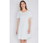 Nachthemd JOOP "Cosy", Damen, Gr. 34, N-Gr, weiß (sanftes weiß aop), Obermaterial: 95% Baumwolle, 5% Elasthan, gemustert, comfort fit wadenlang, Rundhals, Kleider Nachthemd, mit Cornflower-Alloverprin