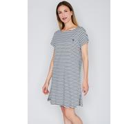 Nachthemd JOOP "Cosy", Damen, Gr. 40, N-Gr, weiß (open weiß), Jersey, Obermaterial: 95% Baumwolle, 5% Elasthan, gestreift, loose fit ca. Mitte Knie, U-Boot-Ausschnitt, Kleider Nachthemd, kurzärmelig,