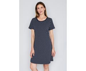 Nachthemd JOOP "Cosy", Damen, Gr. 42, N-Gr, blau (navy aop), Obermaterial: 95% Baumwolle, 5% Elasthan, unifarben, comfort fit wadenlang, Rundhals, Kleider Nachthemd, mit Cornflower-Alloverprint (60870