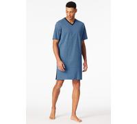 Nachthemd kurzarm V-Ausschnitt Brusttasche blau kariert - Comfort Nightwear 64