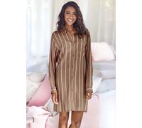Nachthemd LASCANA, Damen, Gr. 32/34, N-Gr, braun (braun gestreift), Single Jersey, Obermaterial: 50% Baumwolle, 50% Viskose, gestreift, bequem kurz, eingesetzt Manschette, Kleider Nachthemd, mit klass