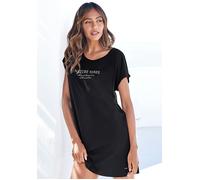 Nachthemd LASCANA, Damen, Gr. 32/34, N-Gr, schwarz, Single Jersey, Obermaterial: 50% Baumwolle, 50% Viskose, unifarben, loose fit mini, Rundhals, angeschnitten,mit Aufschlag, Kleider Nachthemd, Mit Fo