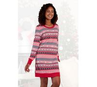 Nachthemd LASCANA, Damen, Gr. 40/42, N-Gr, rot (rot gemustert), Single Jersey, Obermaterial: 60% Baumwolle, 40% Polyester, körpernah kurz, Rundhals, eingesetzt Rippbündchen kontrastfarben, Kleider Nac