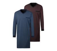 Nachthemd LE JOGGER, Herren, Gr. 52/54 (L), N-Gr, blau (blau, marine), Jersey, Obermaterial: 100% Baumwolle, gemustert, Basic, bequem kniefrei, V-Ausschnitt, abgesteppte Kante, Kleider Nachthemd, in b