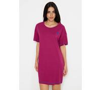 Nachthemd LSCN BY LASCANA, Damen, Gr. 44/46, N-Gr, lila (beere bedruckt), Single Jersey, Obermaterial: 50% Baumwolle, 50% Viskose, unifarben, bedruckt, feminin, lässig geschnitten kurz, Rundhals, Kurz