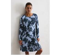 Nachthemd MARC O'POLO, Damen, Gr. L, N-Gr, blau, Jersey, Obermaterial: 92% Modal, 8% Elasthan, lässig geschnitten kniefrei, Rundhals, Kleider Nachthemd, Rundhalsausschnitt, langärmelig, legere Passfor