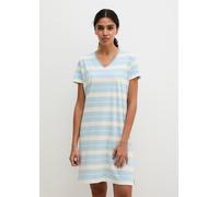 Nachthemd MARC O'POLO "Mix N Match Cotton", Damen, Gr. S, N-Gr, niagara mist stripe 2, Single Jersey, Obermaterial: 100% Baumwolle, bequem kniefrei, V-Ausschnitt, Kleider Nachthemd, mit kurzem Arm und