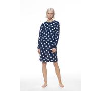 Nachthemd MEY "Scribbled Dots", Damen, Gr. 42, N-Gr, blau (deep marine), Single Jersey, Obermaterial: 100% Baumwolle, bequem knielang, Rundhals, angesetztes Bündchen, Kleider Nachthemd, mit Allover-Pu