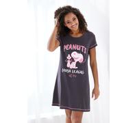 Nachthemd PEANUTS, Damen, Gr. 32/34, N-Gr, grau (dunkelgrau, pink gedruckt), Single Jersey, Obermaterial: 100% Baumwolle, bedruckt, unifarben, Basic kurz, Rundhals, eingesetzt abgesteppte Kante kontra