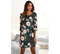 Nachthemd S.OLIVER, Damen, Gr. 32/34, N-Gr, grün (dunkelgrün, geblümt), Single Jersey, Obermaterial: 50% Baumwolle, 50% Viskose, gemustert, bequem kurz, Rundhals, eingesetzt Umschlagsaum, Kleider, im 