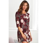 Nachthemd S.OLIVER, Damen, Gr. 32/34, N-Gr, rot (bordeaux, geblümt, mehrfarbig), Single Jersey, Obermaterial: 50% Baumwolle, 50% Viskose, geblümt, gemustert, mehrfarbig, Basic kurz, Rundhals, Umschlag
