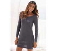 Nachthemd S.OLIVER, Damen, Gr. 40/42, N-Gr, grau (graphit), Feinstrick, Obermaterial: 100% Baumwolle, unifarben, figurumspielend kurz, Rundhals, eingesetzt,eng Spitze, Kleider Nachthemd, aus Ajour-Str