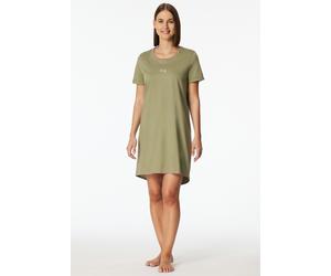 Nachthemd SCHIESSER "Casual Essentials", Damen, Gr. 48, N-Gr, 705, grün, Single Jersey, Obermaterial: 100% Baumwolle, bequem kurz, Rundhals, Kleider Nachthemd, mit Statement-Print, Baumwolle, kurzärme