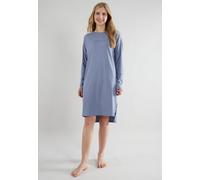 Nachthemd TOM TAILOR "Charlotte", Damen, Gr. 46 (XXXL), N-Gr, blau (blau, mittel, uni), Obermaterial: 100% Baumwolle, bequem knielang, Rundhals, gerader Abschluss, Kleider Nachthemd, knielang, Langarm
