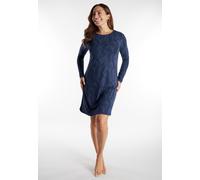 Nachthemd TOM TAILOR "Sitia", Damen, Gr. 46 (XXXL), N-Gr, blau (blau, dunkel, allover), Obermaterial: 95% Viskose, 5% Elasthan, bequem knielang, Rundhals, gerader Abschluss, Kleider Nachthemd, knielan