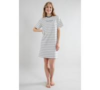 Nachthemd TOM TAILOR "Zaria", Damen, Gr. 40L, N-Gr, weiß, Single Jersey, Obermaterial: 95% Baumwolle, 5% Elasthan, bequem kniefrei, Rundhals, Kleider Nachthemd, Allover gestreift (64322752-40) weiß
