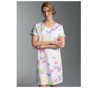 Nachthemd TRIGEMA "TRIGEMA Nachthemd mit Allover-Druck "Schmetterlinge", Damen, Gr. 3XL, US-Größen, weiß, Single Jersey, 100% Baumwolle, Kleider Nachthemd (98972350-XXXL) weiß