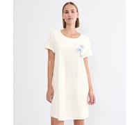 Nachthemd TRIUMPH "Nightdresses NDK X", Damen, Gr. 40, N-Gr, silk weiß, Jersey, Obermaterial: 100% Baumwolle, bequem kniefrei, Rundhals, Kleider Nachthemd, weich, atmungsaktiv, gerippter Rundhalsaussc