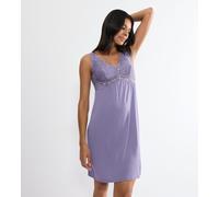 Nachthemd TRIUMPH "Timeless Sensuality NDK 01", Damen, Gr. 38, N-Gr, lila, Single Jersey, Obermaterial: 95% Modal, 5% Elasthan, normal kniefrei, V-Ausschnitt, Kleider Nachthemd, Spitze, Single-Jersey