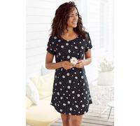 Nachthemd VIVANCE DREAMS, Damen, Gr. 32/34, N-Gr, schwarz (schwarz, gemustert), Single Jersey, Obermaterial: 100% Baumwolle, gemustert, Basic, bequem kurz, Rundhals, eingesetzt Aufschlag, Kleider Nach